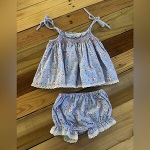 Blue Floral Smocked Two-Piece Kids Matching Set